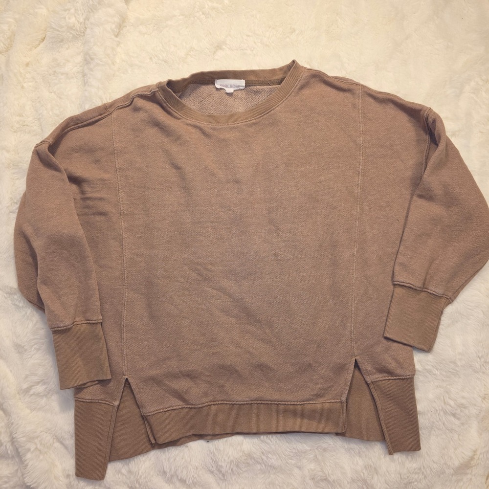 Pink Rose Sweatshirt Womens Small Brown Excellent Oversized Side Slit PS6K24686